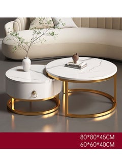 NKX Set Of 2 Modern Round Coffee Table With Top Marble Stone and Metal Frame  - Image 1