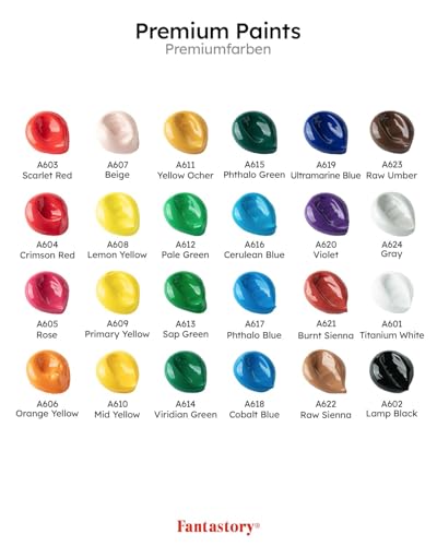 Fantastory Acrylic Paint Set, 24 x 60 ml with 12 Brushes; Christmas Acrylic Paint, Waterproof; For Artwork & DIY Projects on Canvas, Wood, Glass, Clay, Fabric, Ceramic, Paper, Canvas - Image 2