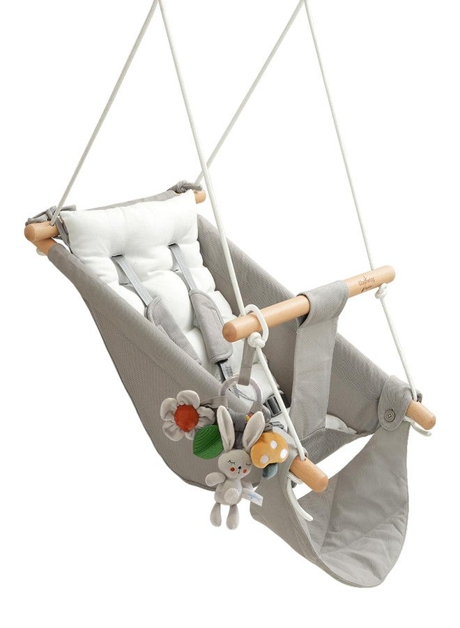 gladswing Baby Swing Indoor Outdoor, Canvas Hammock Swing for Infant to Toddler With Comfort Footrest, Montessori Toys, Upgraded 5-Point Harness for Secure Fit, 3 Modes, Gift for Baby Boys Girls, Grey and White - Image 1