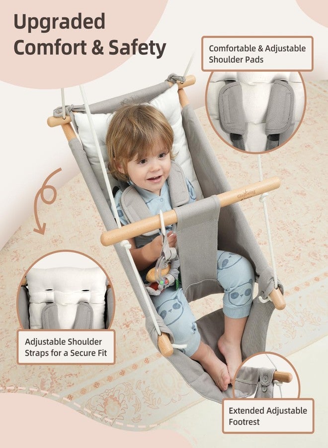 gladswing Baby Swing Indoor Outdoor, Canvas Hammock Swing for Infant to Toddler With Comfort Footrest, Montessori Toys, Upgraded 5-Point Harness for Secure Fit, 3 Modes, Gift for Baby Boys Girls, Grey and White - Image 3