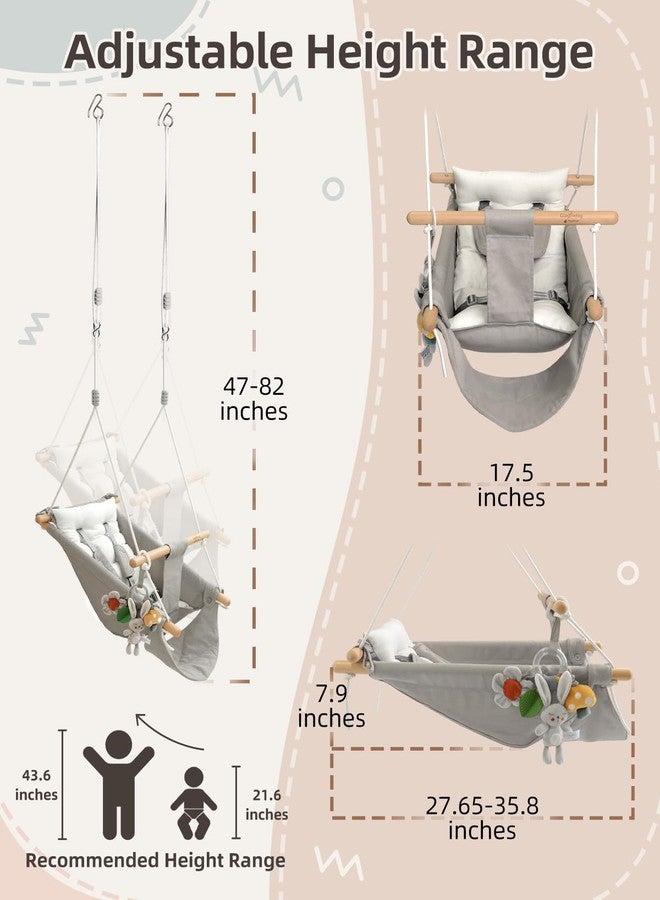 gladswing Baby Swing Indoor Outdoor, Canvas Hammock Swing for Infant to Toddler With Comfort Footrest, Montessori Toys, Upgraded 5-Point Harness for Secure Fit, 3 Modes, Gift for Baby Boys Girls, Grey and White - Image 5