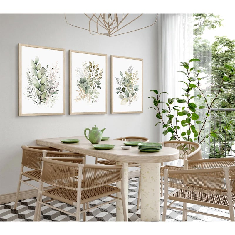 Joocrise Watercolor Botanical Wall Art Set of 3 Boho Floral Canvas Wall Decor Prints Sage Green Wildflower Wall Art Modern Flower Pictures Botanical Painting for Bedroom Bathroom 12x16 Inch Wood Framed - Image 5