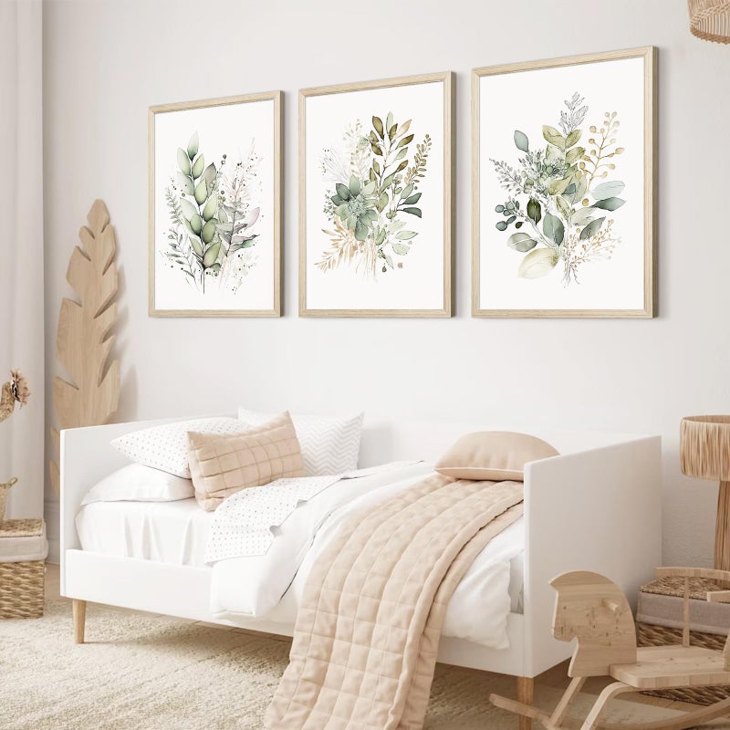 Joocrise Watercolor Botanical Wall Art Set of 3 Boho Floral Canvas Wall Decor Prints Sage Green Wildflower Wall Art Modern Flower Pictures Botanical Painting for Bedroom Bathroom 12x16 Inch Wood Framed - Image 3