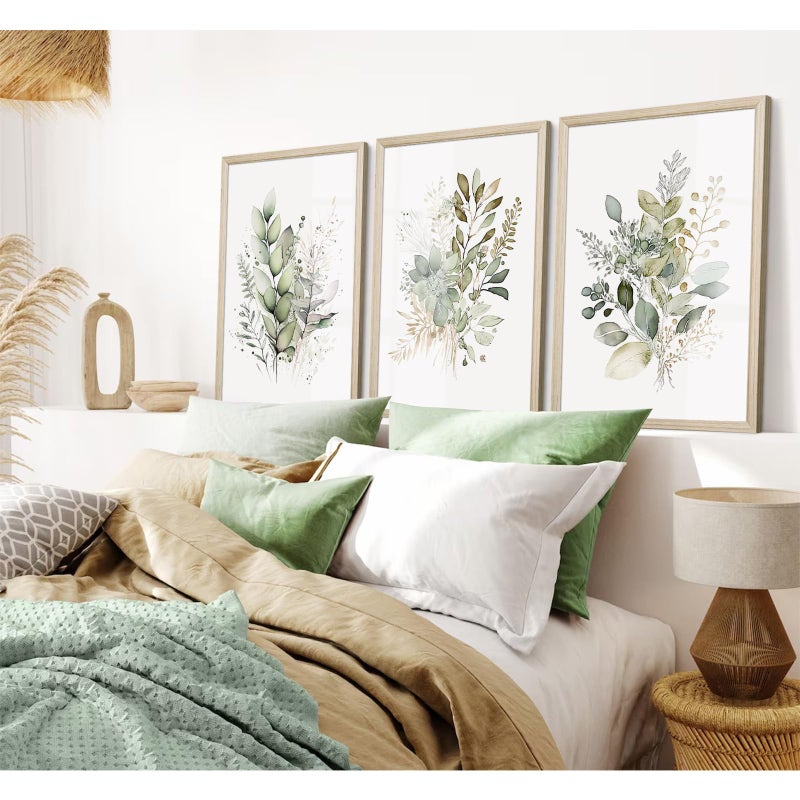 Joocrise Watercolor Botanical Wall Art Set of 3 Boho Floral Canvas Wall Decor Prints Sage Green Wildflower Wall Art Modern Flower Pictures Botanical Painting for Bedroom Bathroom 12x16 Inch Wood Framed - Image 4