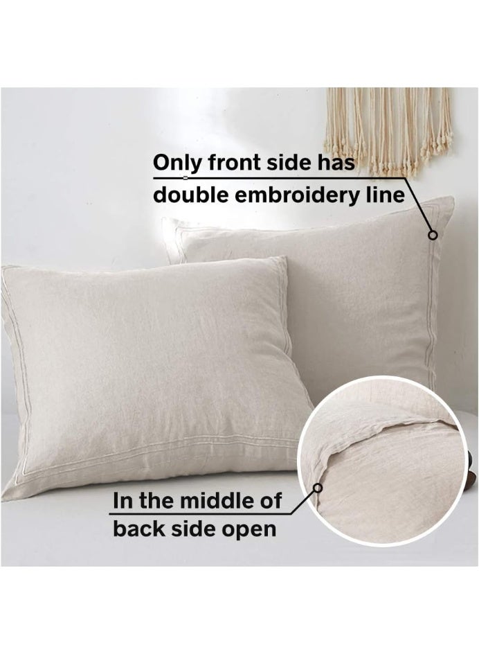 Simple&Opulence 100% French Linen Euro Shams with Embroidery (26'' x 26'') - Pack of 2 - Pre Washed Solid Color Natural Flax Soft Breathable - Linen - Image 4