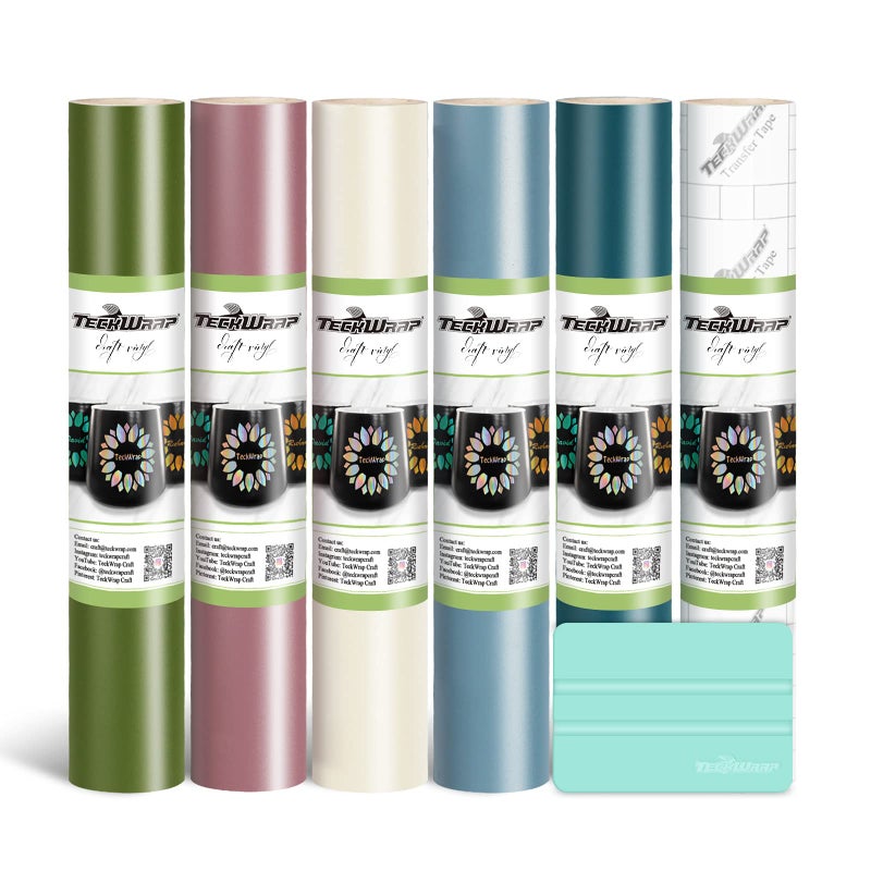 حزمة فينيل لاصق دائم من TECKWRAP لآلة الحرف اليدوية 12 × 36 بوصة رولز مات أوليف روز جولد أبيض عاجي أزرق كوبالت أزرق مائل