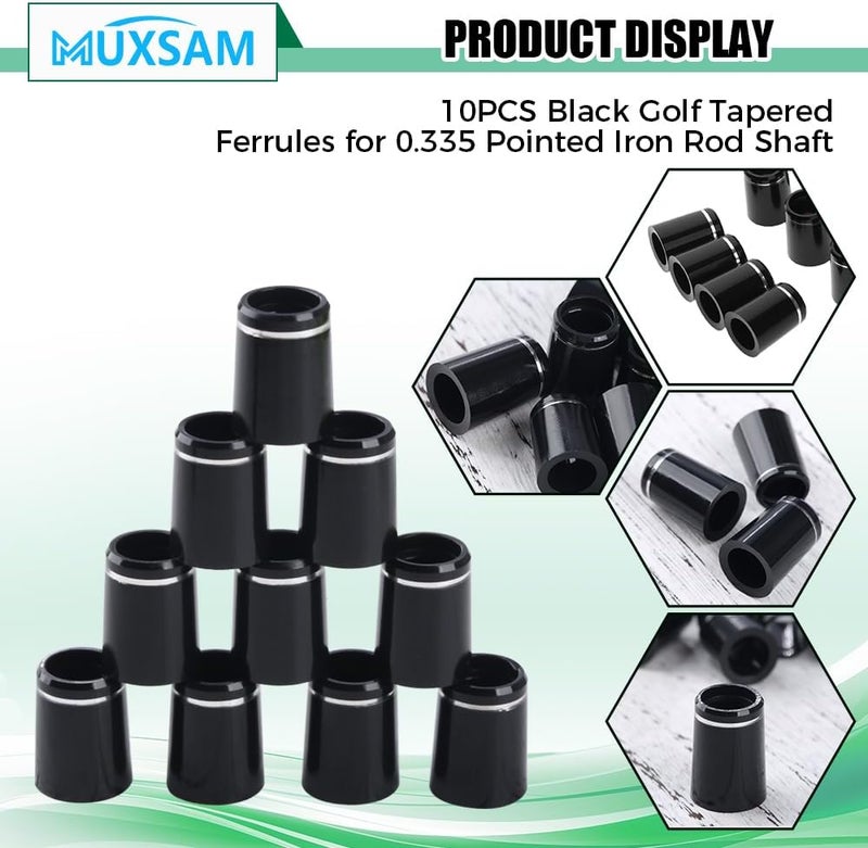 MUXSAM 10pcs Black Golf Tapered Ferrules Compatible for Irons Shaft Universal with Single Silver Ring - Image 2