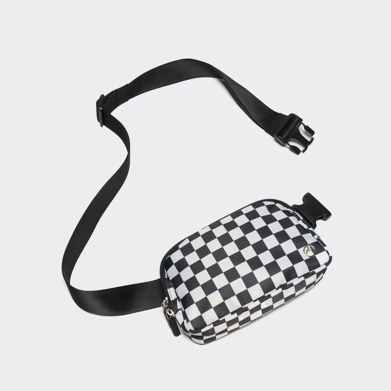 Pander Two Way Zipper Fanny Pack Nylon Everywhere Belt Bag for Women, Water Repellent Waist Packs, Crossbody Bags with Adjustable Strap (Checkered Black) - Image 2