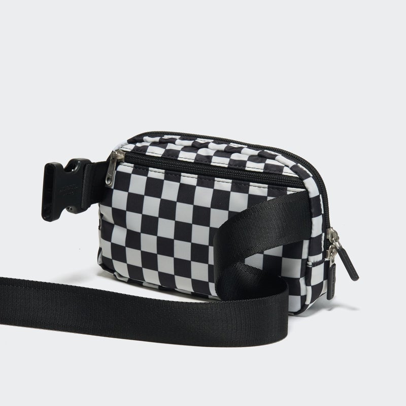 Pander Two Way Zipper Fanny Pack Nylon Everywhere Belt Bag for Women, Water Repellent Waist Packs, Crossbody Bags with Adjustable Strap (Checkered Black) - Image 4