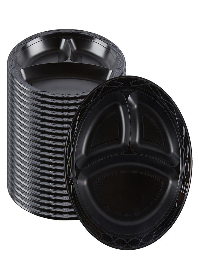 Restaurantware أطباق طعام ميكروويف من رستورانت وير RW بحجم 10.4 بوصة، 100 طبق بلاستيكي دائري - 3 أقسام، قابلة للتخلص، أطباق عشاء بلاستيكية سوداء، لتقديم الأطعمة الساخنة والباردة، للمطاعم والمقاهي - Image 1