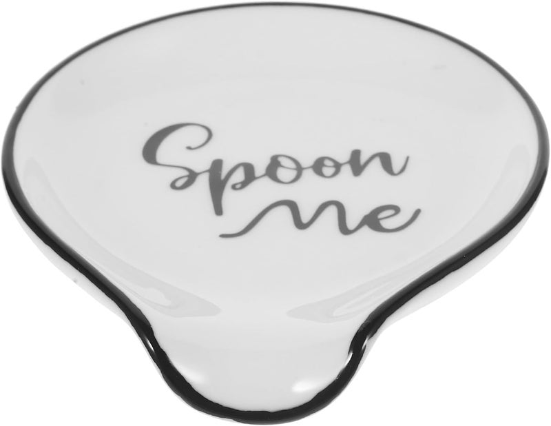 GALPADA Ceramic Spoon Rest with Black Rim, Small Cooking Spoon Holder for Kitchen Counter, Compact Sturdy Scoop Rest for Soup and Dinner Utensils - Image 1