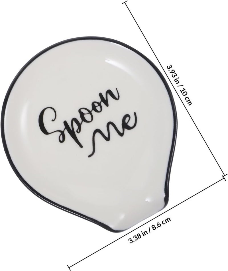 GALPADA Ceramic Spoon Rest with Black Rim, Small Cooking Spoon Holder for Kitchen Counter, Compact Sturdy Scoop Rest for Soup and Dinner Utensils - Image 2