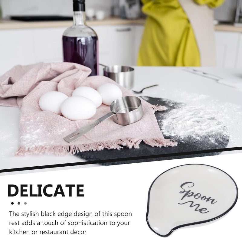 GALPADA Ceramic Spoon Rest with Black Rim, Small Cooking Spoon Holder for Kitchen Counter, Compact Sturdy Scoop Rest for Soup and Dinner Utensils - Image 3