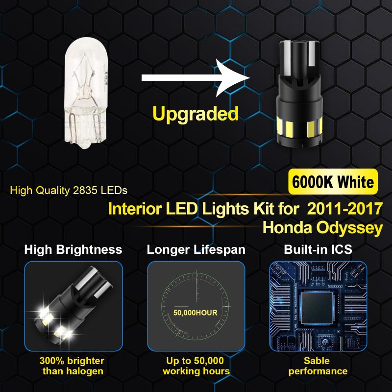 EASY EAGLE LED Interior Car Lights for Honda-Odyssey-2011-2017: 18 Piece Kit White LED Light Bulbs - Super Bright 6000K + Install Tool - Image 4
