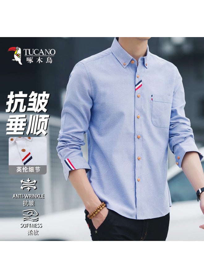 Wood Men's Shirt Spring Business Casual Formal Workplace Long Sleeve Shirt Gray 3XL