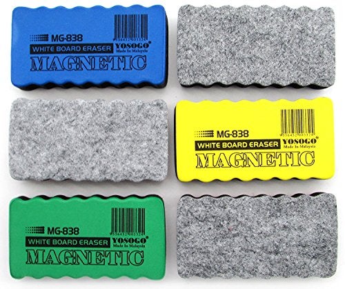 Yosogo Magnetic Whiteboard Erasers – Pack of 6 Assorted Colors (Red, Blue, Yellow, Green) – Lightweight Dry Erase & Chalkboard Erasers, Eco-Friendly, Classroom & Office Use - Image 1