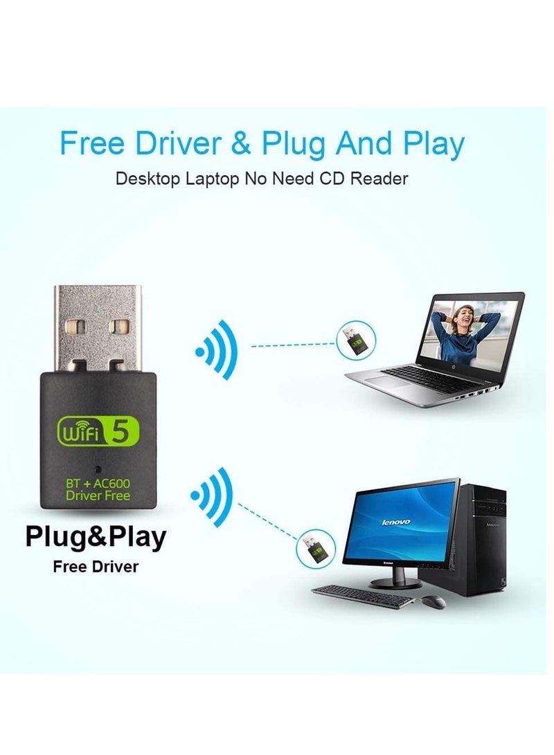 Zikra USB WiFi Bluetooth Adapter 600Mbps Dual Band 2.4/5Ghz Wireless Network External Receiver Mini WiFi Dongle for PC/Laptop/Desktop - Image 2