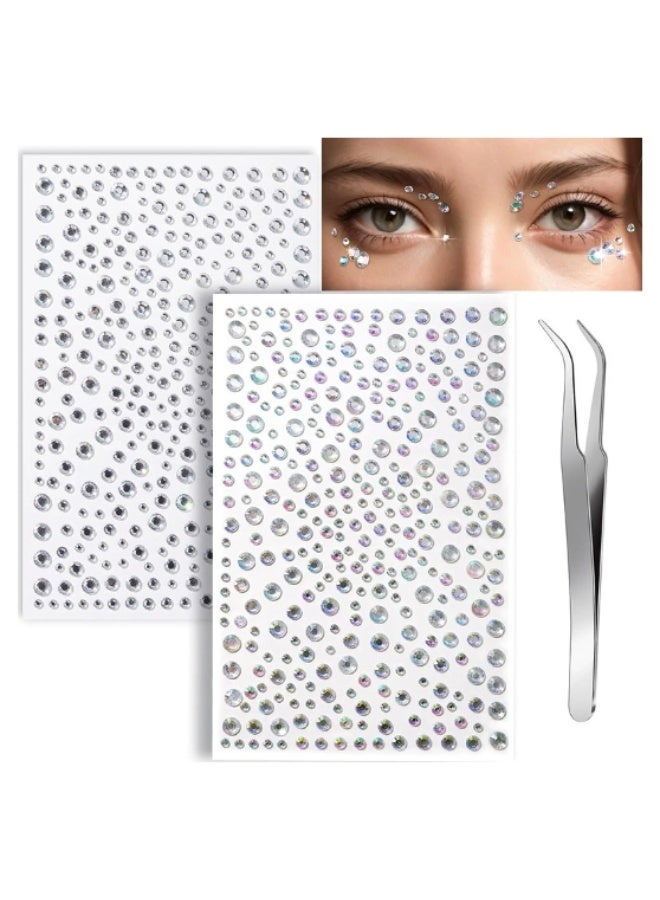 650 Pcs Self-Adhesive Facial Gemstones And Pearls, Suitable For Cosmetics, Holiday Jewelry, Hair Gemstones, Rhinestone Stickers, Suitable For Face, Eye, Cosmetics, Nails, Craft Diamond Sticker Set, Multicolor - Image 1
