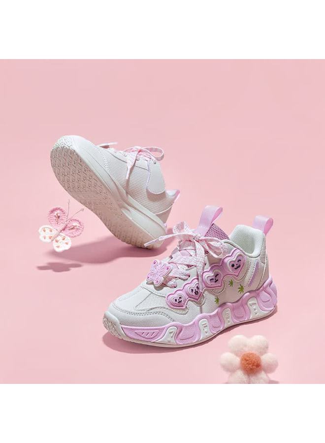 7-pe Girls' Shoes  Spring New Breathable Mesh Pink Non-slip Casual Sports Shoes For Older Children - Image 3