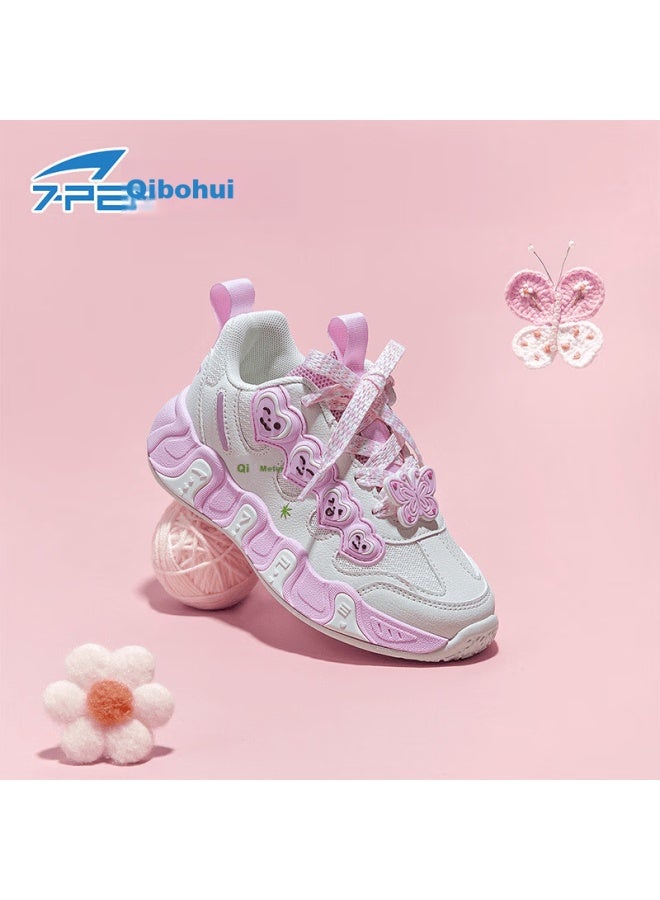 7-pe Girls' Shoes  Spring New Breathable Mesh Pink Non-slip Casual Sports Shoes For Older Children - Image 1