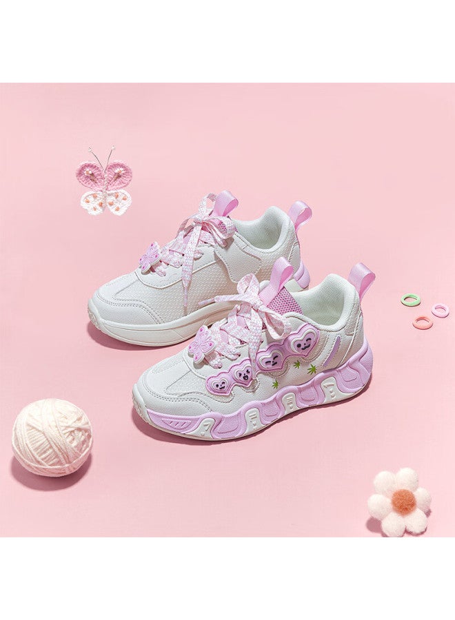 7-pe Girls' Shoes  Spring New Breathable Mesh Pink Non-slip Casual Sports Shoes For Older Children - Image 4