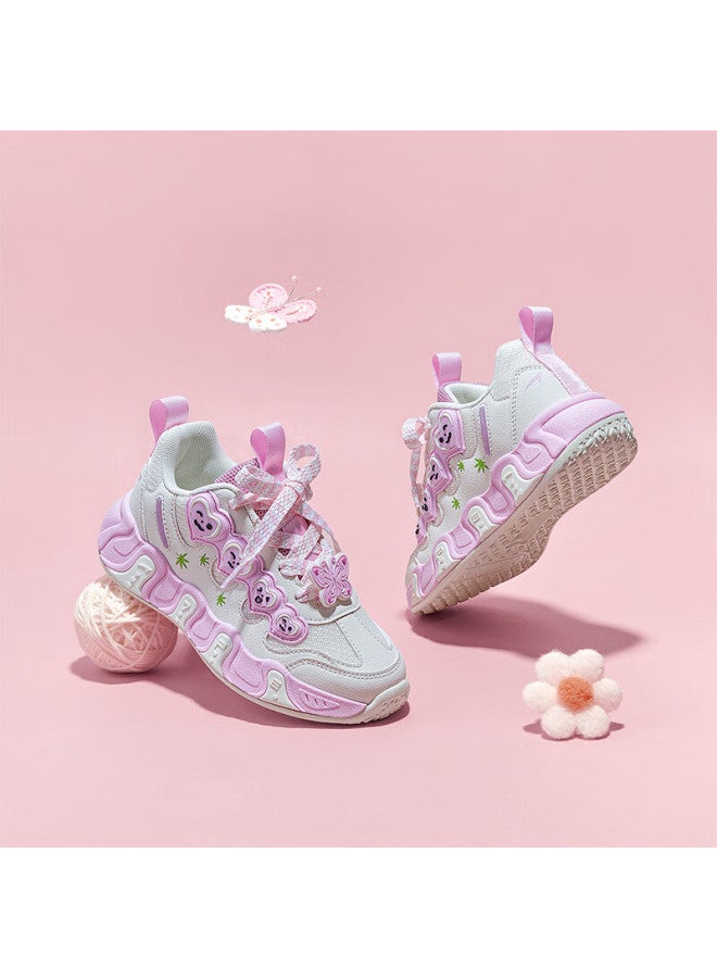 7-pe Girls' Shoes  Spring New Breathable Mesh Pink Non-slip Casual Sports Shoes For Older Children - Image 2