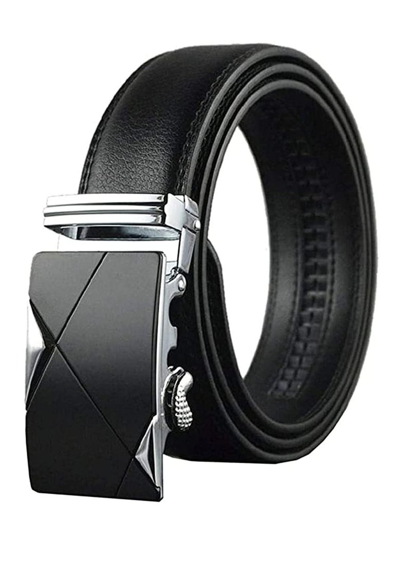 Excefore - Mens Belt,Genuine Leather Fashion Belt Ratchet Dress Belt with Automatic Buckle, Soft Leather Business Belt Fashion for Casual Dress Jeans Khakis (Silver Buckle, Black) - Image 1