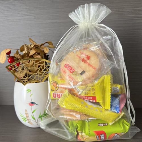 LYSXP 30PCS Ivory Color Large Sheer Organza Bags 10x14Inch, Wedding Favor Bags with Drawstring Party Christmas Candy Bag - Image 3