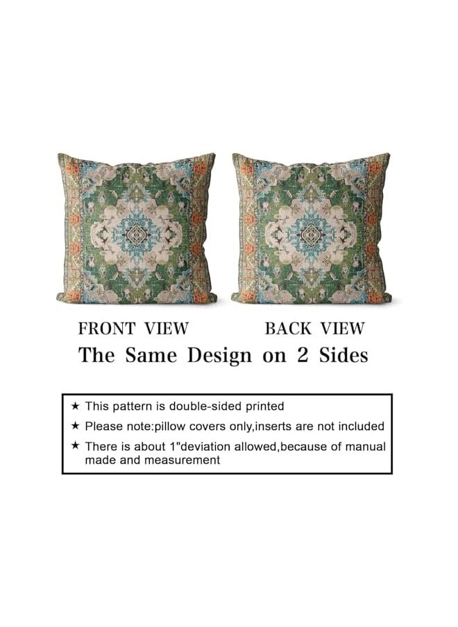 The Bros Boho Throw Pillow Covers, 18x18 inch Set of 2 Monaco Rug Persian Carpet Double Sided Pattern Cotton Soft Pillow Case Cushion Cover Pillowcase for Couch Sofa Bed Decorative (Green)  - Image 2