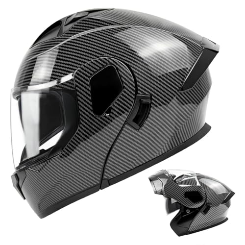 TTMiku Motorcycle Helmet, Youth Adult Full Face Flip Up Modular Dirt Bike ATV Motorbike Street Race Helmet Casco para Moto, DOT Approved (Carbon Fiber, Large) - Image 1