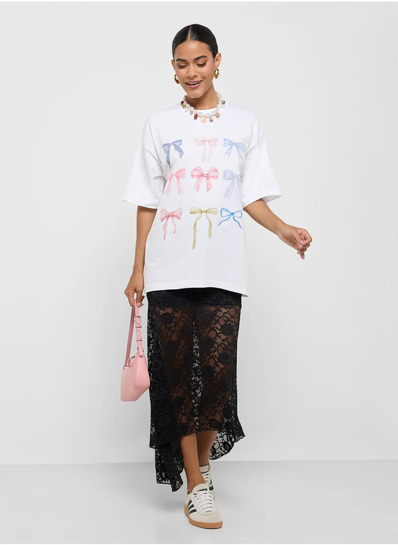 Ginger Oversize Bow Detail Graphic T-Shirt