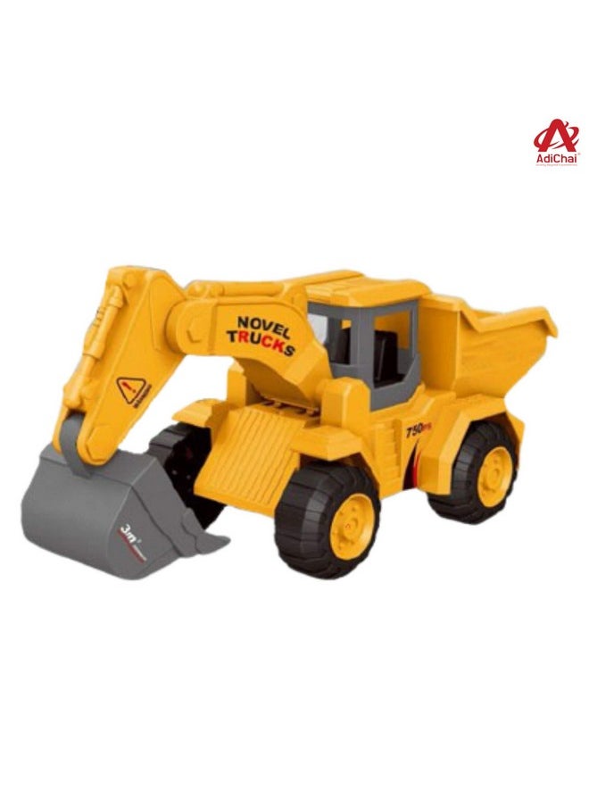AdiChai - Adichai Excavator with Dumper Function Truck Friction Powered Excavator Construction Toy, Construction Truck Toy for Kids - Yellow - Image 1