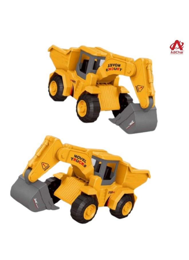 AdiChai - Adichai Excavator with Dumper Function Truck Friction Powered Excavator Construction Toy, Construction Truck Toy for Kids - Yellow - Image 1