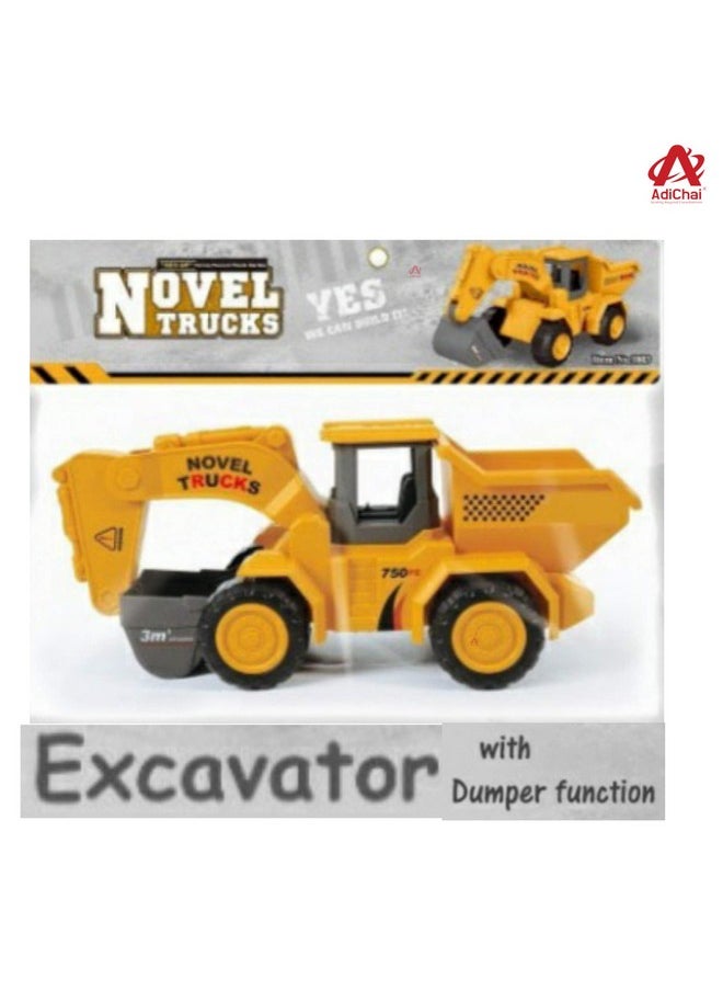 AdiChai - Adichai Excavator with Dumper Function Truck Friction Powered Excavator Construction Toy, Construction Truck Toy for Kids - Yellow - Image 1
