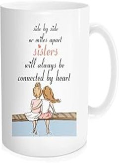 Hasdon-Hill Personalized Sister Coffee Mug, Side by Side Or Miles Apart Sisters Will Always Be Connected by Heart, Funny Galentine's Day Gift for Bestie Best Friends, 11 OZ Bone China White