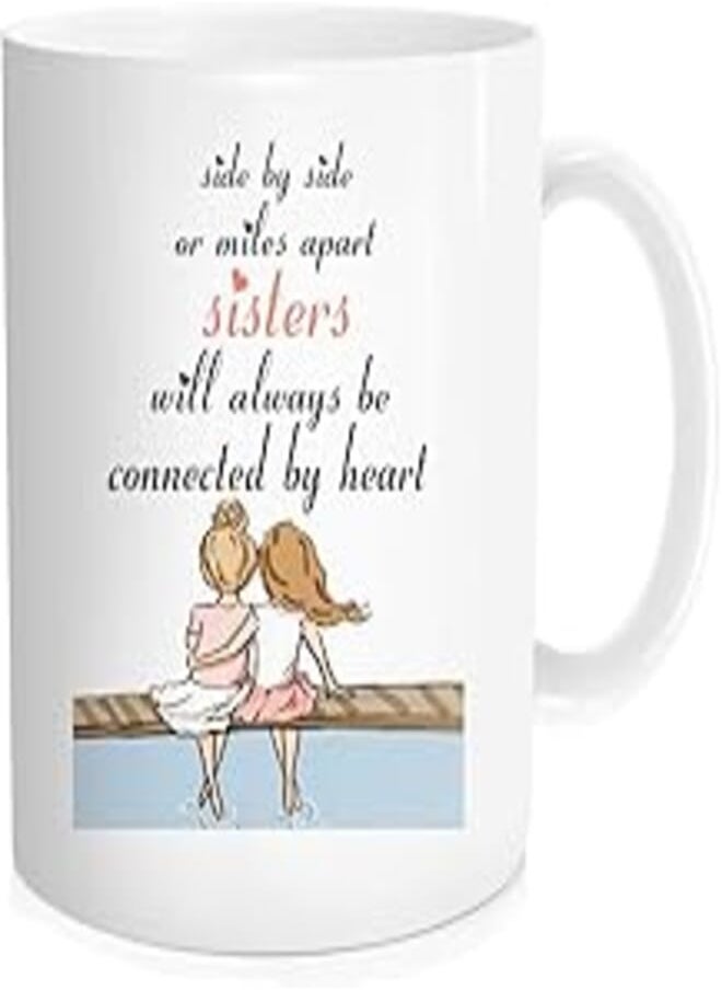 Generic - Hasdon-Hill Personalized Sister Coffee Mug, Side by Side Or Miles Apart Sisters Will Always Be Connected by Heart, Funny Galentine's Day Gift for Bestie Best Friends, 11 OZ Bone China White - Image 1