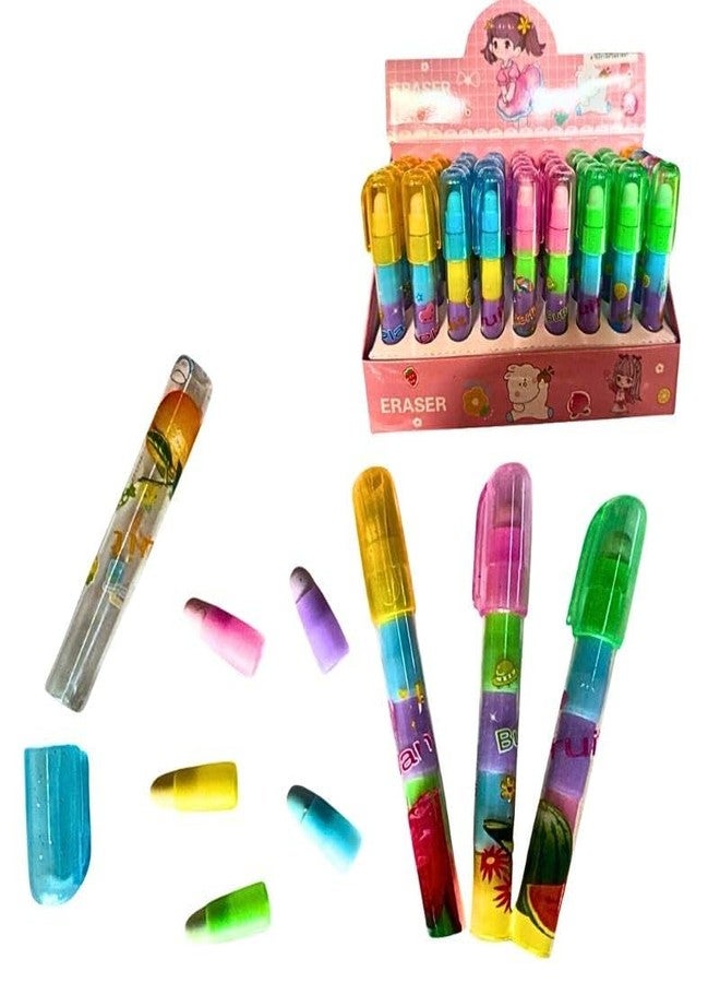 Radiance Stacking Pen Type Erasers for Kids | Set of 12 Colorful Pencil Erasers | Fun Stationery Supplies for School & Home Use (Random Design & Color, No Color Choice) - Image 1