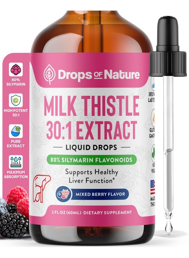 Drops of Nature قطرات سائل مكمل حليب الشوك مع 80% من الفلافونويدات السليمارين - نباتي، مستخلص حليب الشوك العضوي - يخلط بسهولة مع الشاي يوميًا لخصائص مضادة للأكسدة، الكبد، رعاية المناعة (توت مختلط، 60 مل) - Image 1