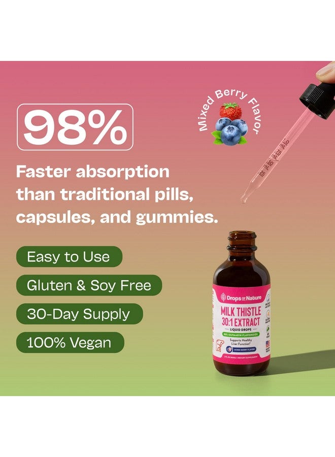 Drops of Nature قطرات سائل مكمل حليب الشوك مع 80% من الفلافونويدات السليمارين - نباتي، مستخلص حليب الشوك العضوي - يخلط بسهولة مع الشاي يوميًا لخصائص مضادة للأكسدة، الكبد، رعاية المناعة (توت مختلط، 60 مل) - Image 3