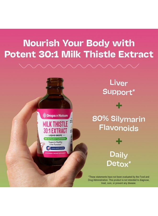 Drops of Nature قطرات سائل مكمل حليب الشوك مع 80% من الفلافونويدات السليمارين - نباتي، مستخلص حليب الشوك العضوي - يخلط بسهولة مع الشاي يوميًا لخصائص مضادة للأكسدة، الكبد، رعاية المناعة (توت مختلط، 60 مل) - Image 2