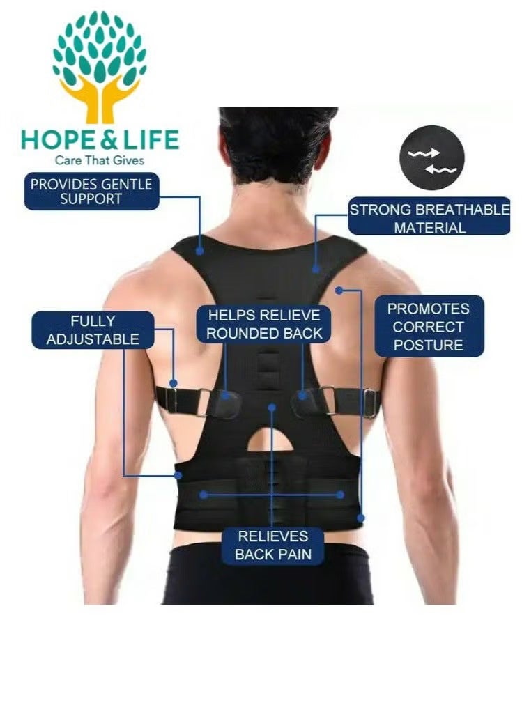 Hope And Life Back Brace Posture Corrector, Back Support ,Back Belt for Upper & Lower Back Pain Relief, Improve Posture & Thoracic Kyphosis, Adjustable for Men & Women (Black) - Image 2