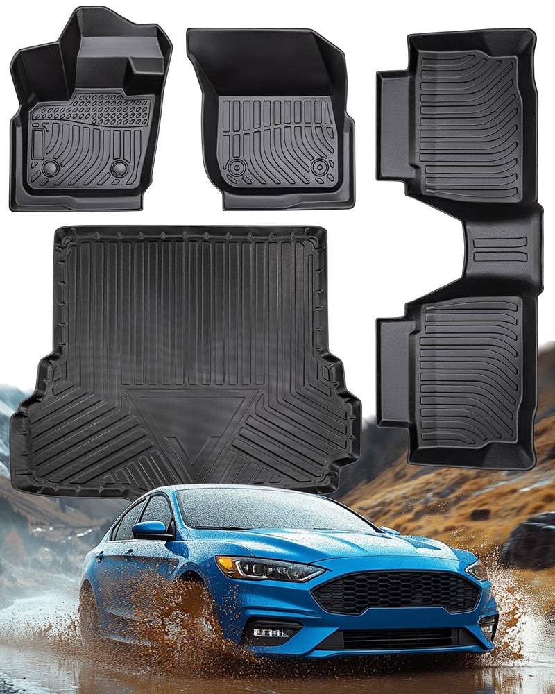 DrCarNow Floor Mats for Ford Fusion 2020 2019 2018 2017 (Not Hybrid), Trunk Cargo Liners Custom Fit Mat for Fusion Accessories Black - Image 1