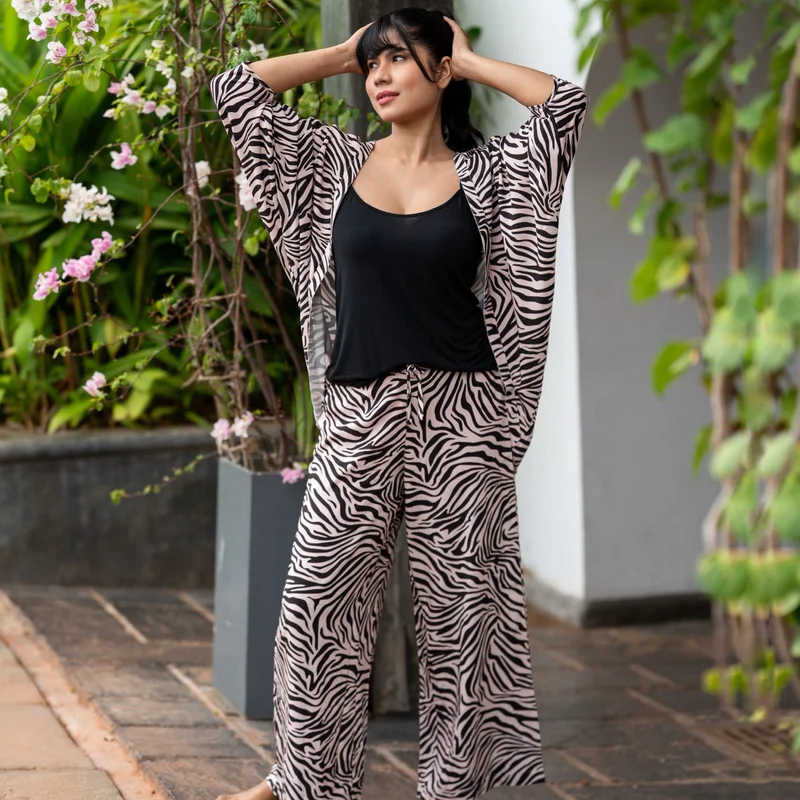 Aadaraya Aadaraya Pyjama Set Kimono with Camisole and Pants