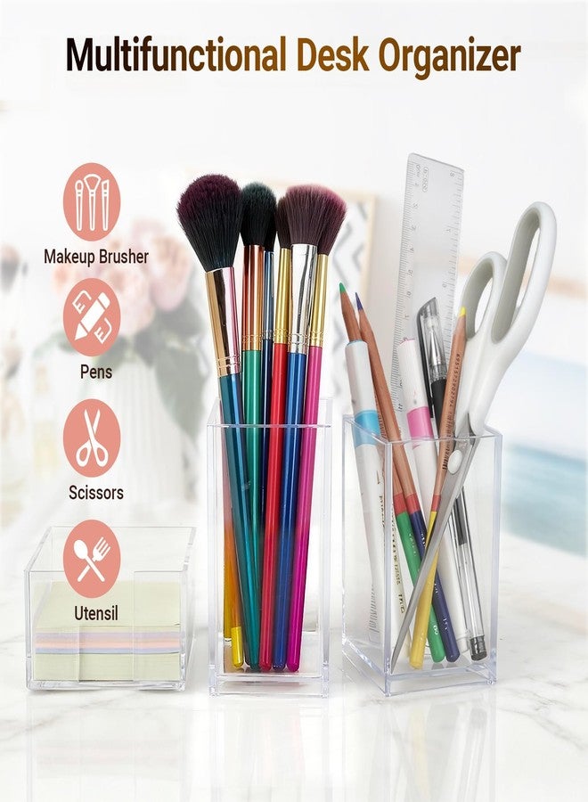 FIMXSD 3 Pcs Acrylic Pen Pencil holder and Sticky Note Holder,Clear Desk Organizer,Desk Accessories for Office School Home - Image 4