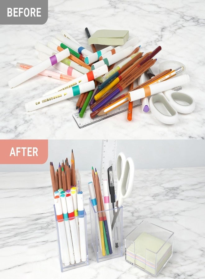 FIMXSD 3 Pcs Acrylic Pen Pencil holder and Sticky Note Holder,Clear Desk Organizer,Desk Accessories for Office School Home - Image 3