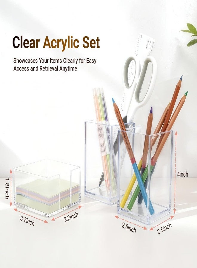FIMXSD 3 Pcs Acrylic Pen Pencil holder and Sticky Note Holder,Clear Desk Organizer,Desk Accessories for Office School Home - Image 2