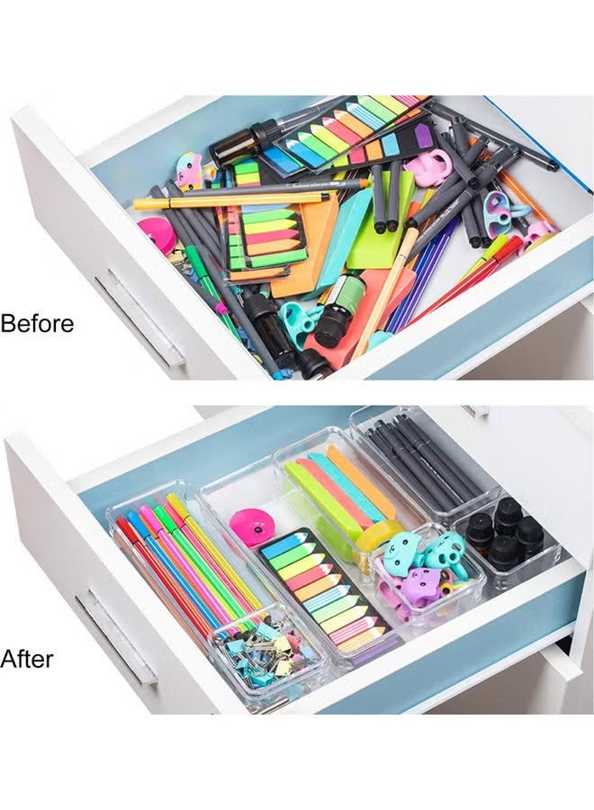 16-Piece Drawer Organizer with Non-Slip Pads, Desk Storage Tray for Makeup, Jewelries, Utensils in Bedroom Dresser, Office and Kitchen, Clear - Image 4