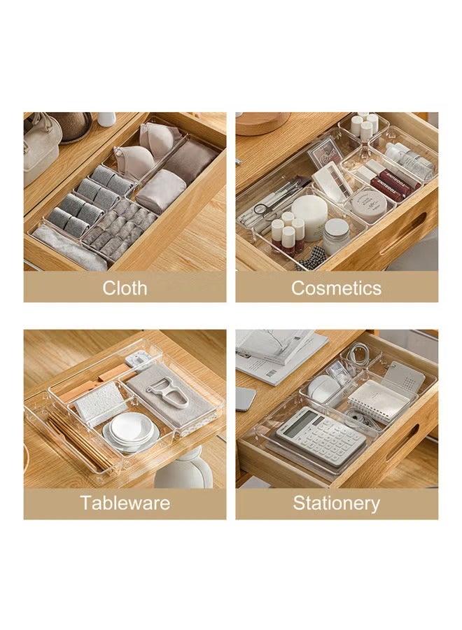 16-Piece Drawer Organizer with Non-Slip Pads, Desk Storage Tray for Makeup, Jewelries, Utensils in Bedroom Dresser, Office and Kitchen, Clear - Image 3