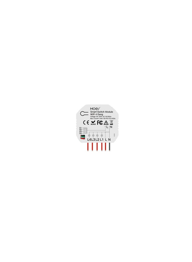 مويس مفتاح ذكي MOES Zigbee – 4 قنوات (أبيض) | ريليه ذكي متعدد القنوات، تركيب بدون إعادة تمديد أسلاك، مؤقت وأتمتة، ومتوافق مع تطبيق Smart Life/Tuya - Image 1