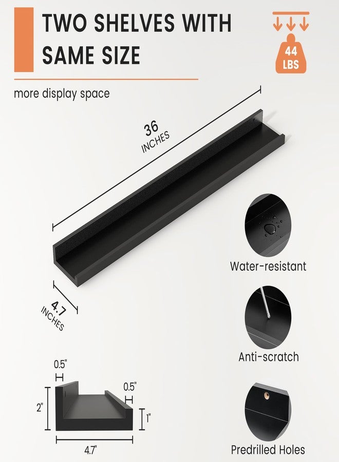 FLYJOE Picture Ledge Shelf, Floating Shelves Set of 2, 36 Inches Nursery Book Shelves for Toys Storage, Kids Bookshelf Wall Mounted for Living Room Bedroom Decor Books Photo Frames, Black - Image 4